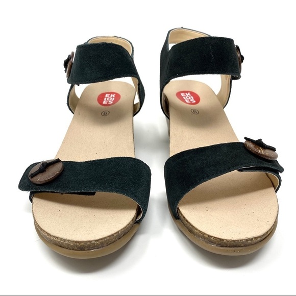 Ekoes black leather wedge sandals 152-7C - Picture 3 of 7